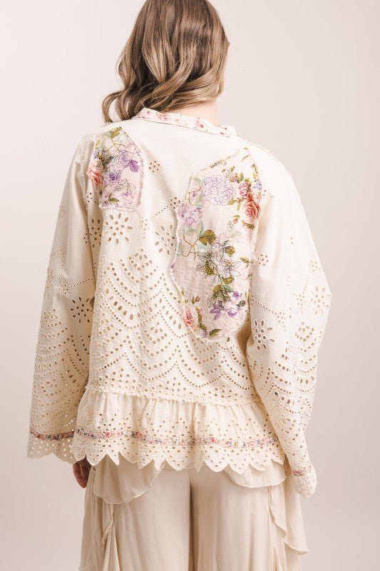 FLOWER PATCH & EMBROIDERED RUFFLE Duster - ivyandlavyboutique Blue Velvet