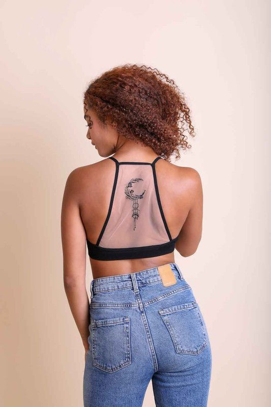 Francis Crescent Moon Dream Catcher Tattoo Mesh Bralette - ivyandlavyboutique Leto Accessories