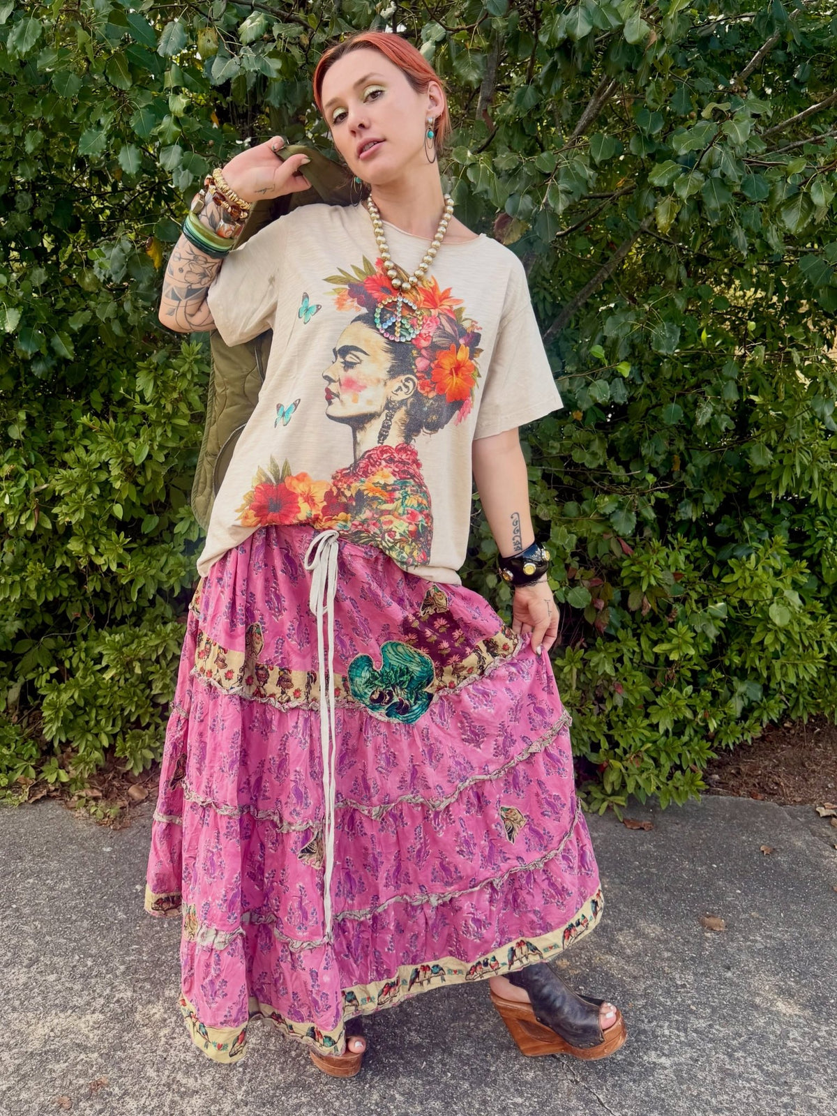 Frida Floral Portrait Graphic Short Sleeve T Shirt - ivyandlavyboutique Blue Velvet