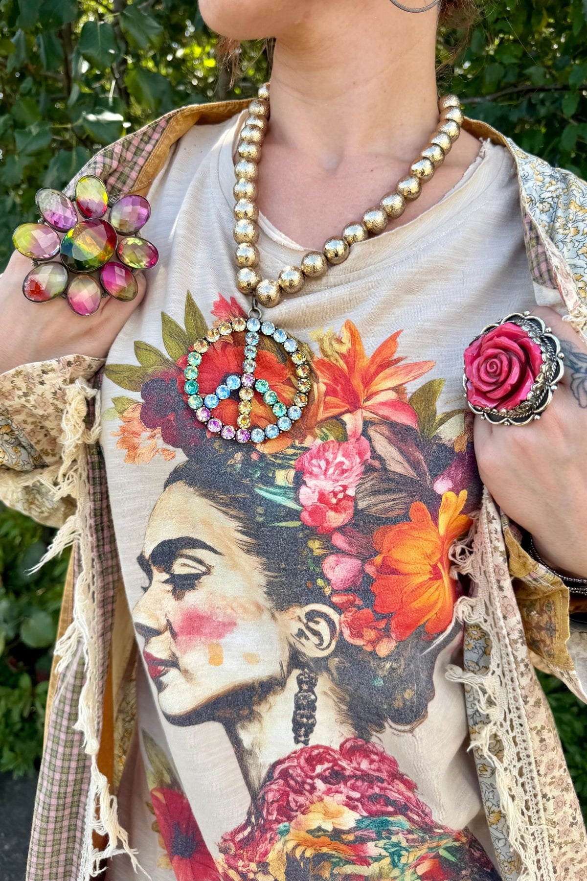 Frida Floral Portrait Graphic Short Sleeve T Shirt - ivyandlavyboutique Blue Velvet