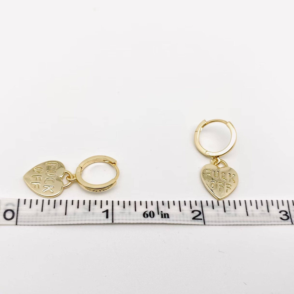 "Fuck off" Heart-shaped Gold Plated Huggie Earrings: Silver - ivyandlavyboutique Mio Queena