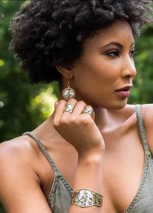 Funky Boho Mixed Metal Earrings in Peace Sign - ivyandlavyboutique Anju Jewelry