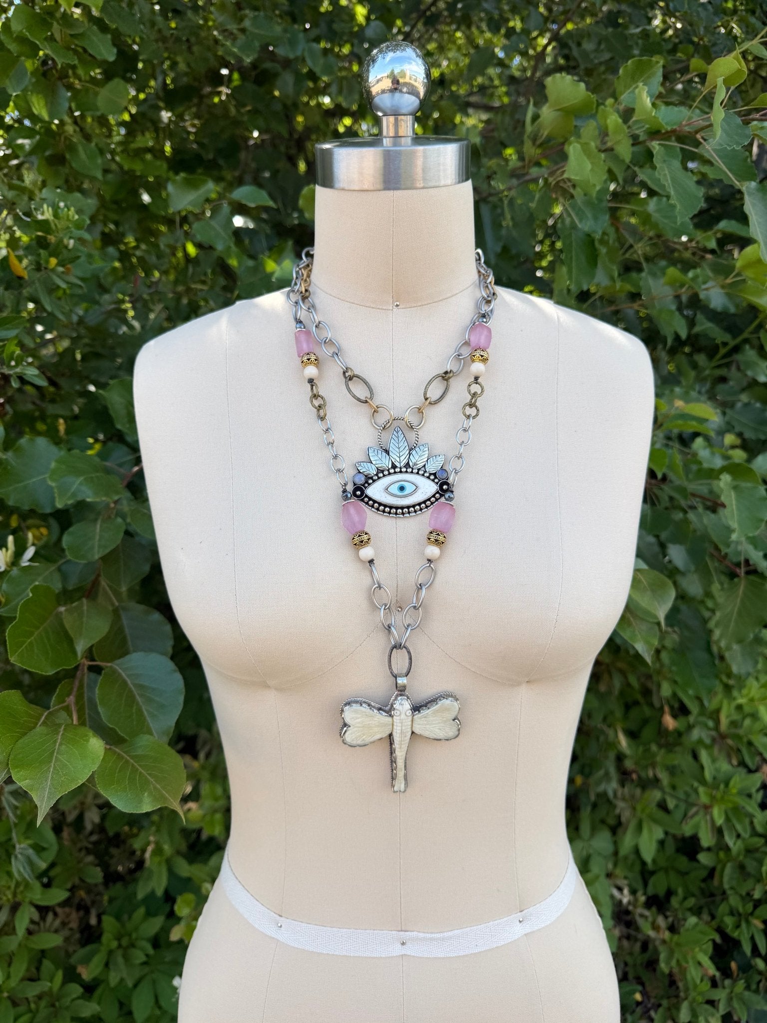 Garden Trance Dragonfly Pink Glass Necklace - ivyandlavyboutique ivyandlavyboutique