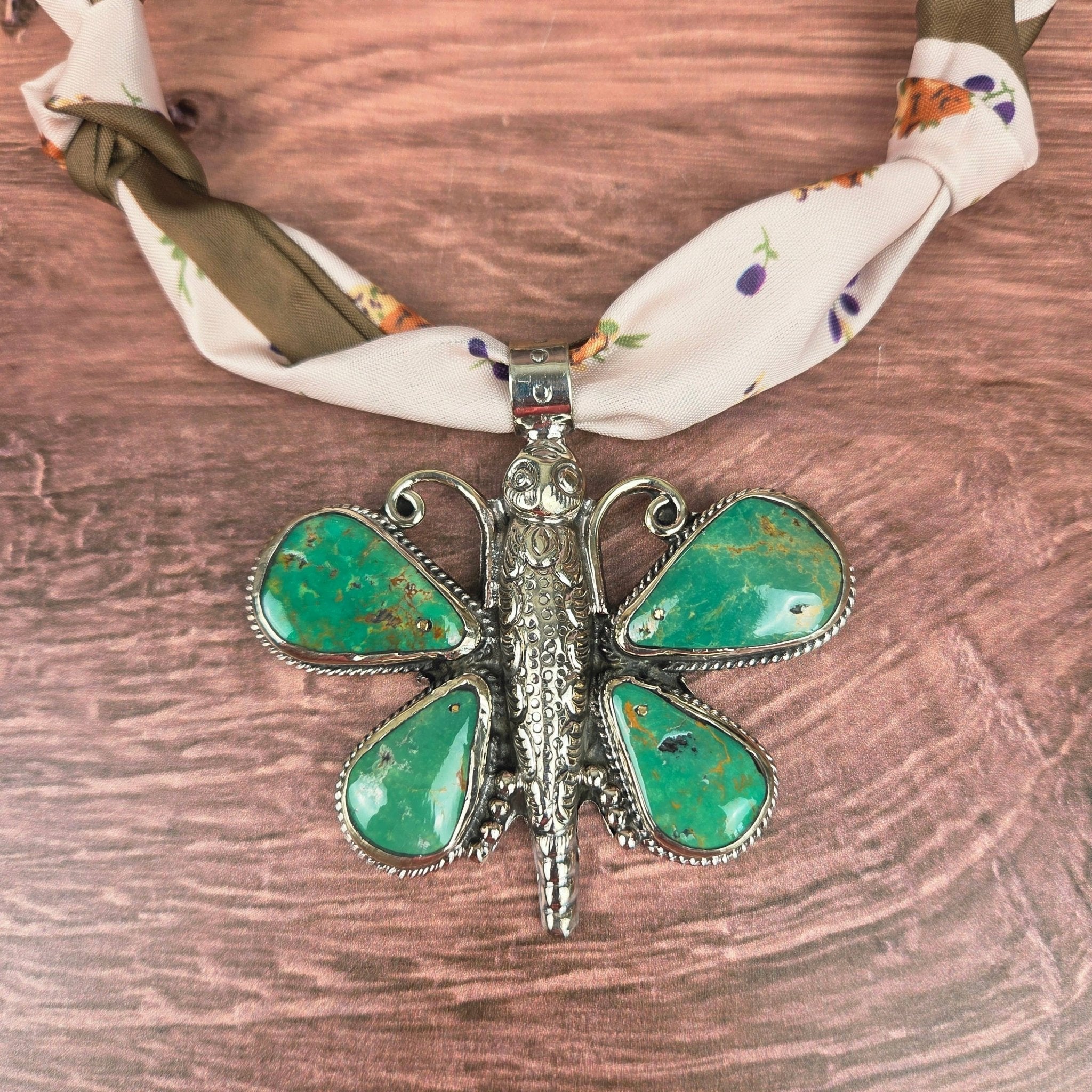 Genuine Turquoise Tibetan Butterfly Pendant Ribbon Necklace - ivyandlavyboutique ZINC Designs