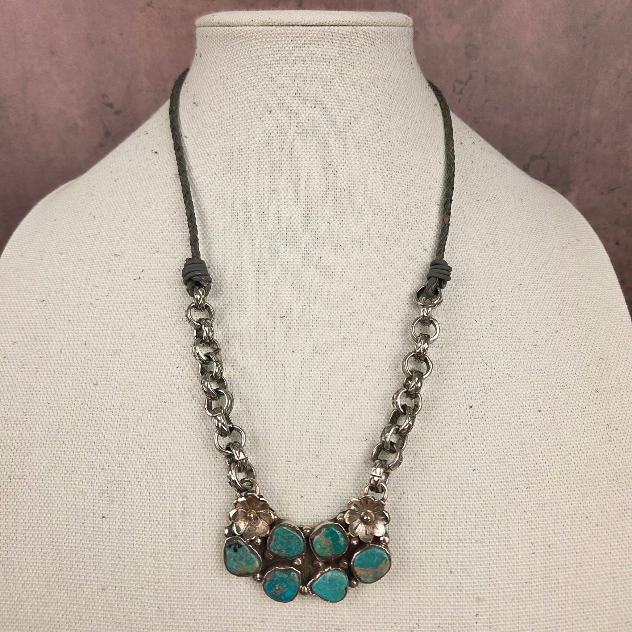 Genuine Turquoise Tibetan Pendant Chain and Leather Necklace - ivyandlavyboutique ZINC Designs