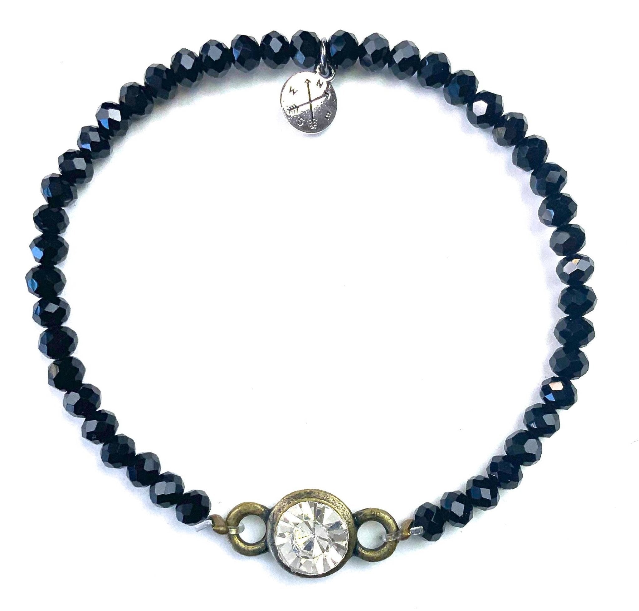 Glass Stretch Bracelet & Crystal Jet Beaded in Black - ivyandlavyboutique Lost & Found Trading