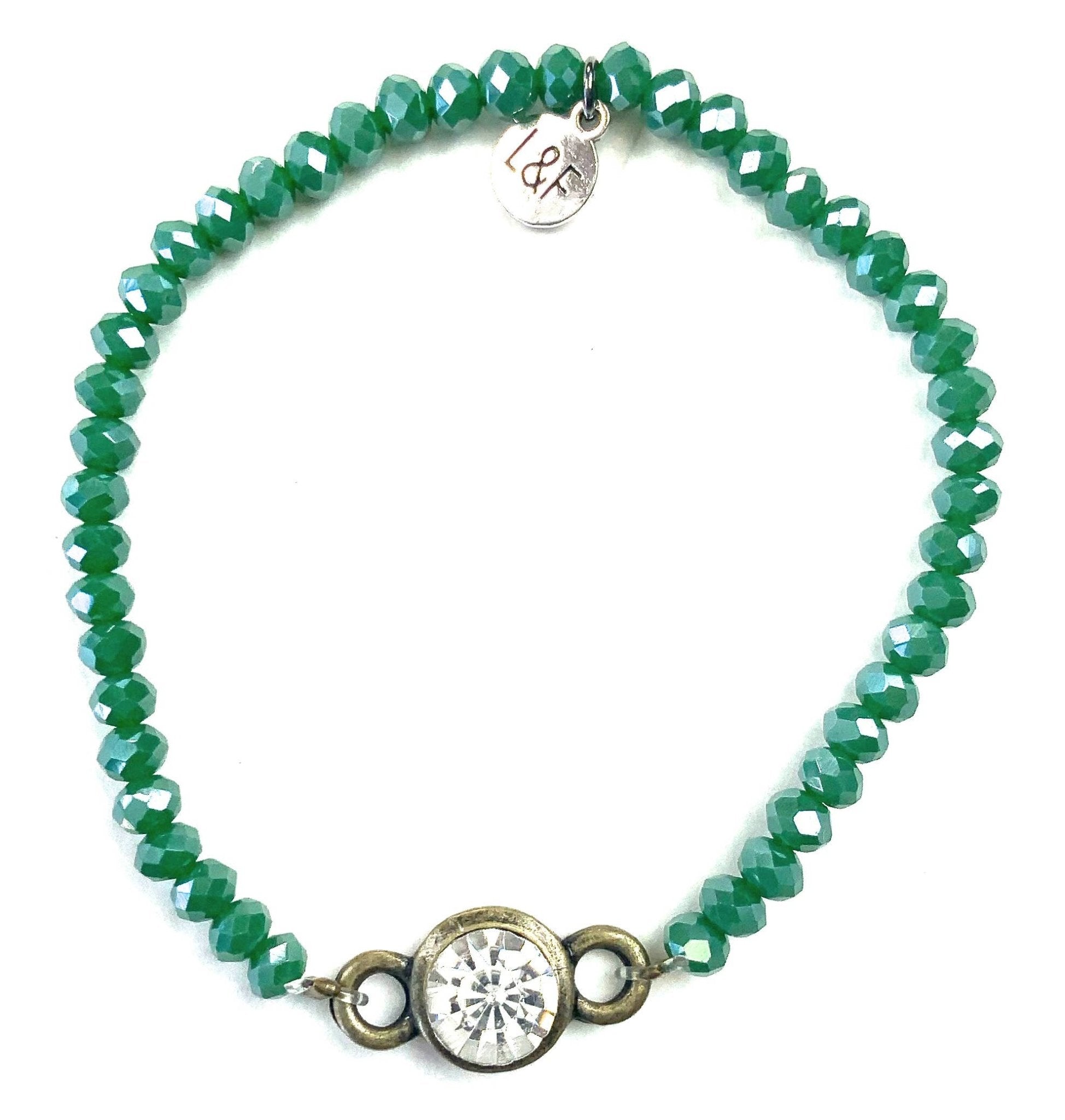 Glass Stretch Bracelet & Crystal Jet Beaded in Lime - ivyandlavyboutique Lost & Found Trading