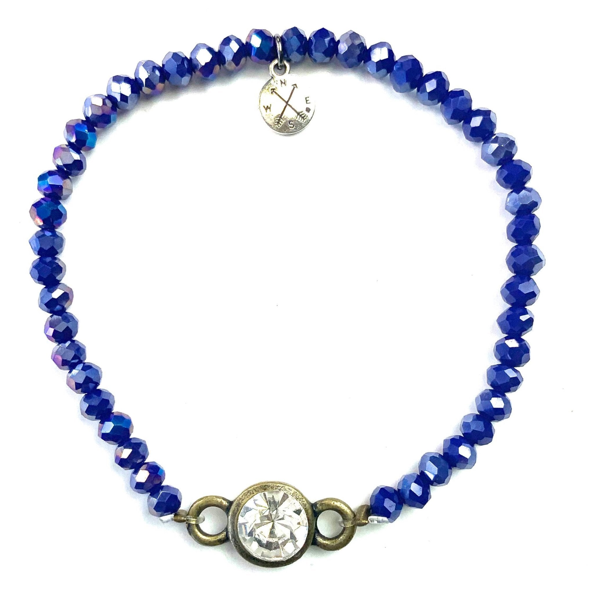 Glass Stretch Bracelet & Crystal Jet Beaded in Navy - ivyandlavyboutique Lost & Found Trading