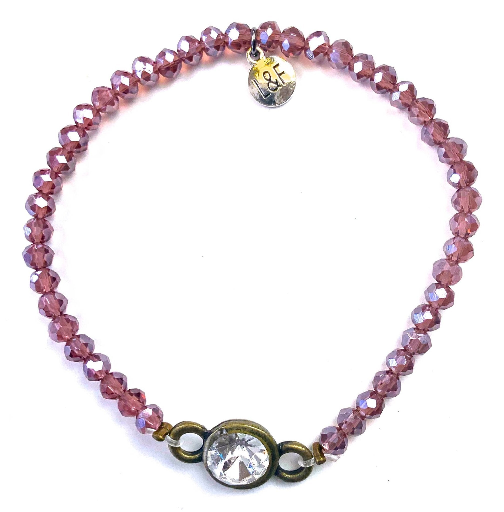 Glass Stretch Bracelet & Crystal Jet Beaded in Purple Orange - ivyandlavyboutique Lost & Found Trading