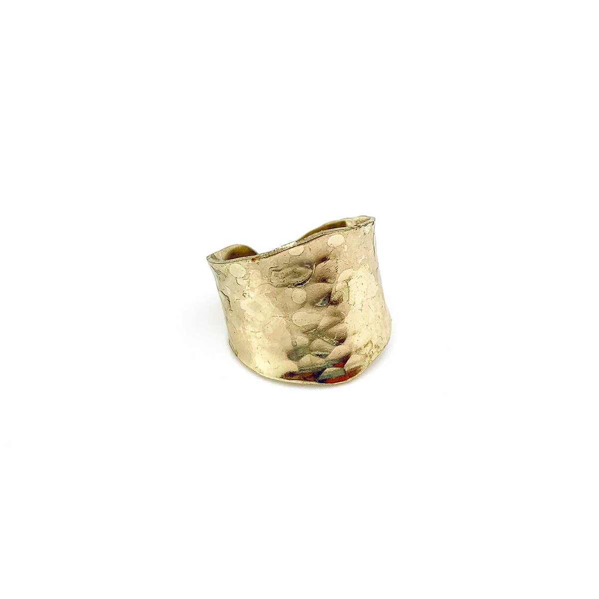 Gold Plated Adjustable Ring - Hammered Wide Band - ivyandlavyboutique Anju Jewelry