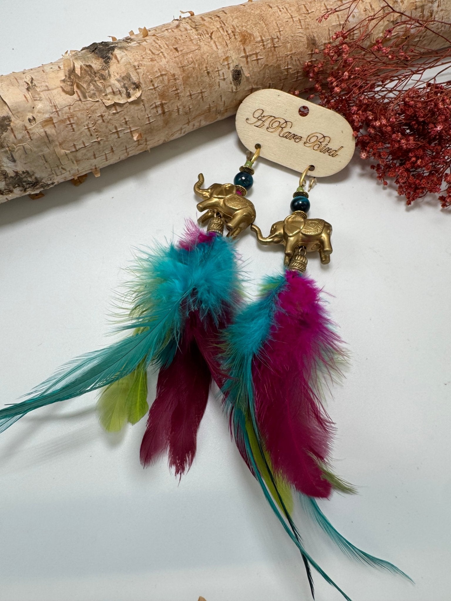 Golden Elephant Feather Earring - ivyandlavyboutique A Rare Bird Shop