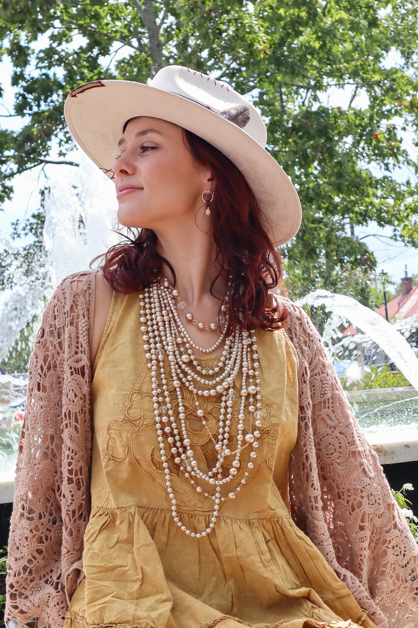 Golden Goddess Tiered Layered Pearl Necklace - ivyandlavyboutique Art by Amy