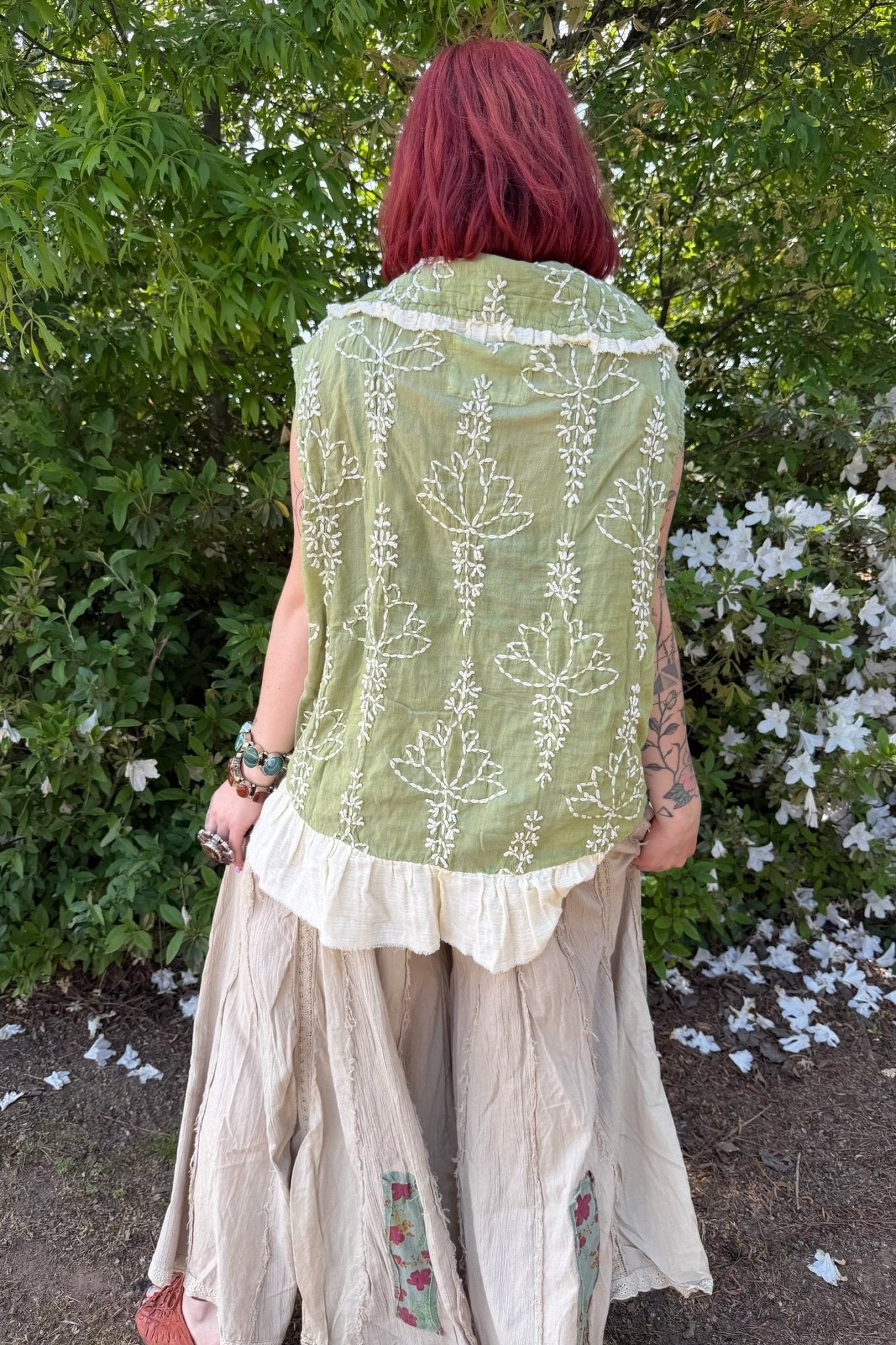 Green Apple Embroidery Ruffle Vest - ivyandlavyboutique A Rare Bird Shop