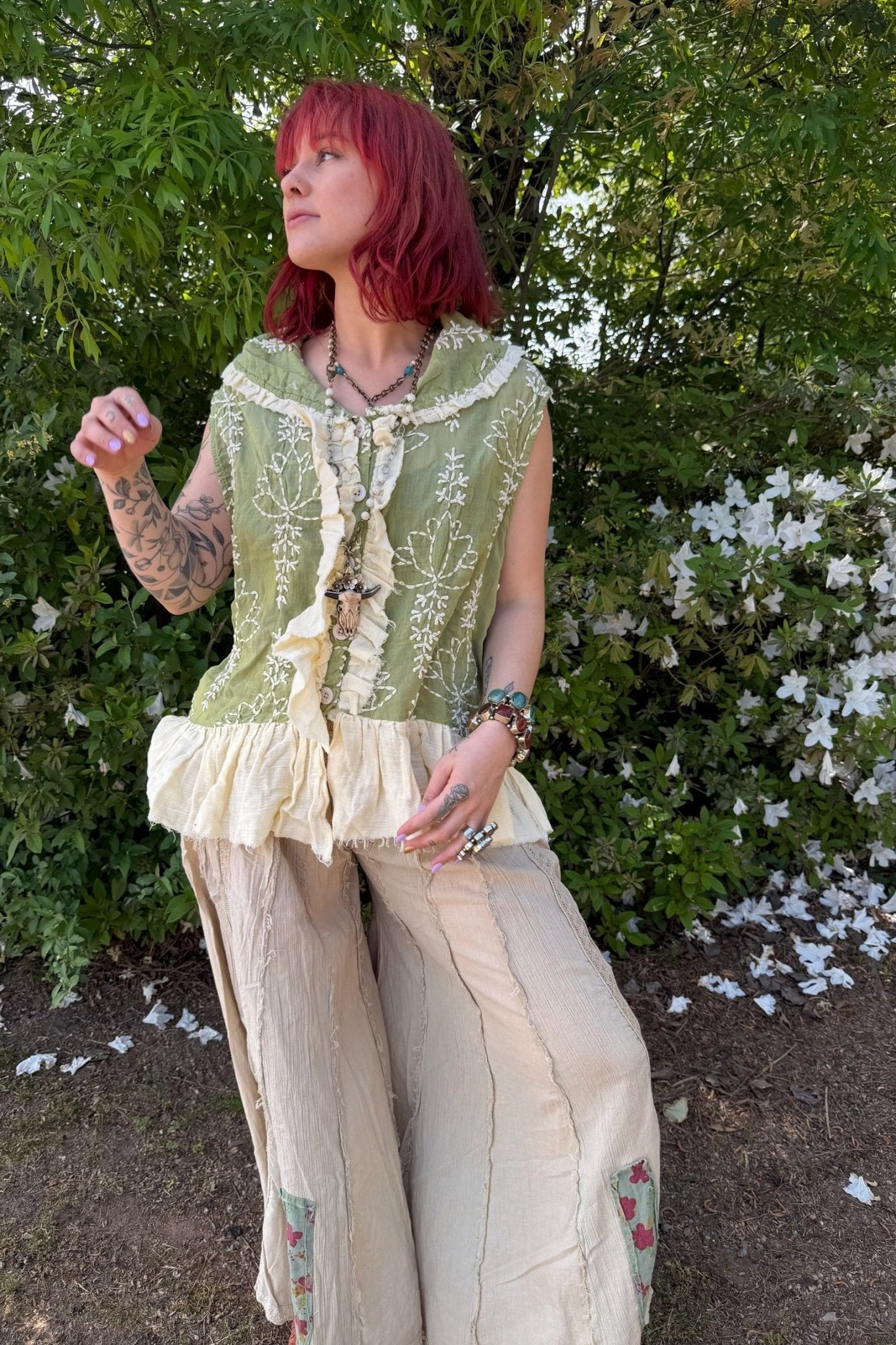 Green Apple Embroidery Ruffle Vest - ivyandlavyboutique A Rare Bird Shop