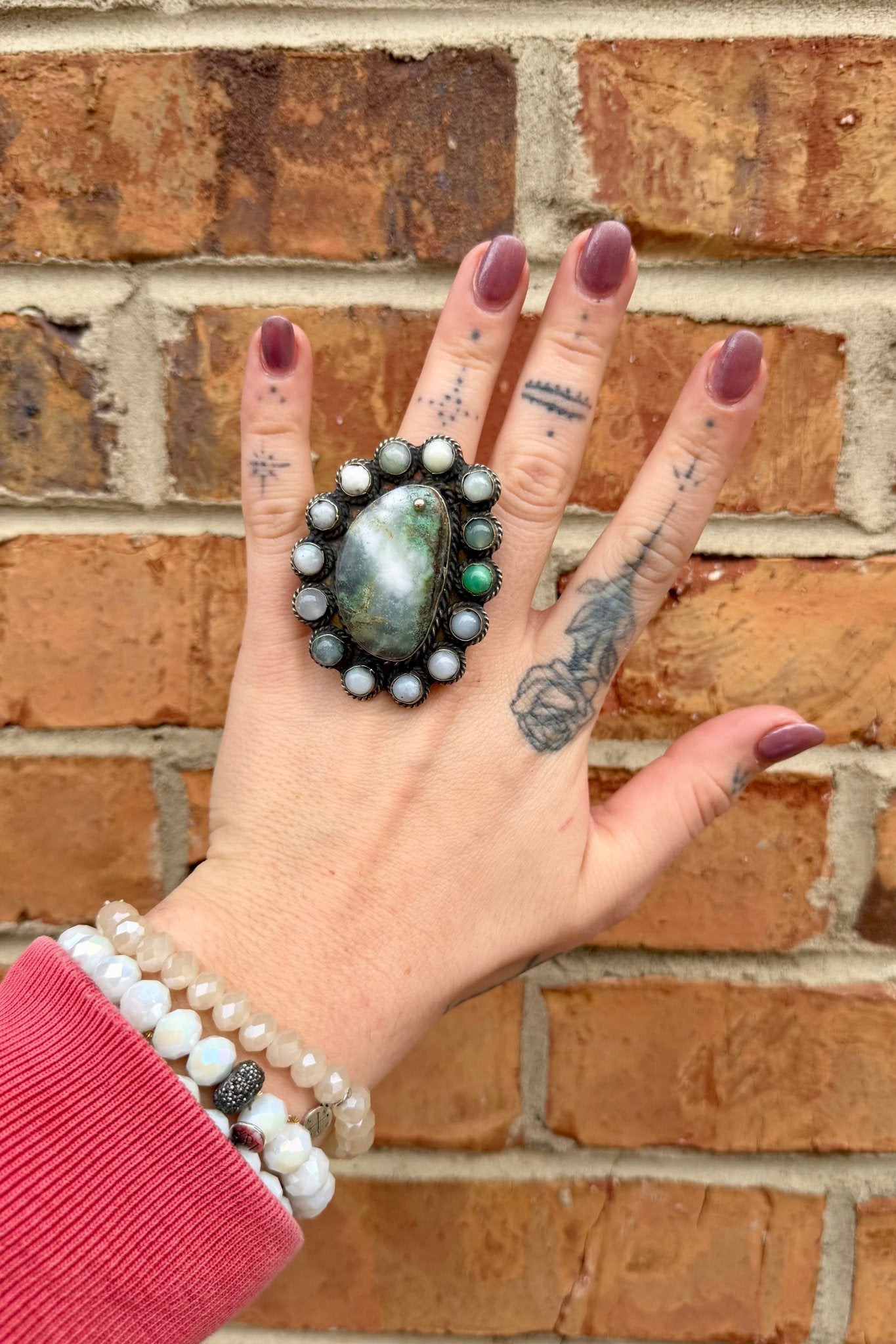 Green Hues Pattern Oval Ring - ivyandlavyboutique ivyandlavyboutique