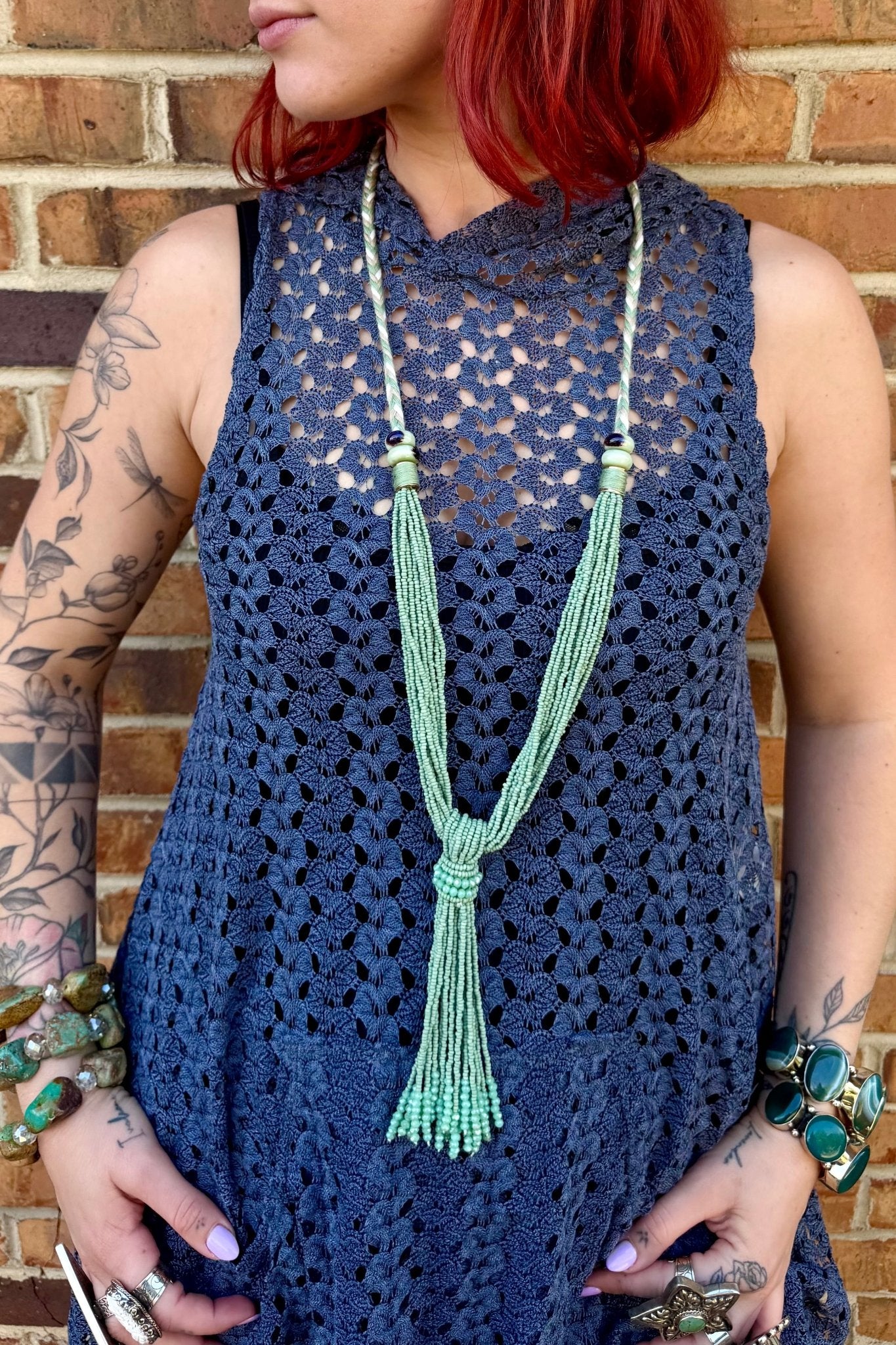 Green Seed Bead Statement Necklace - ivyandlavyboutique ivyandlavyboutique