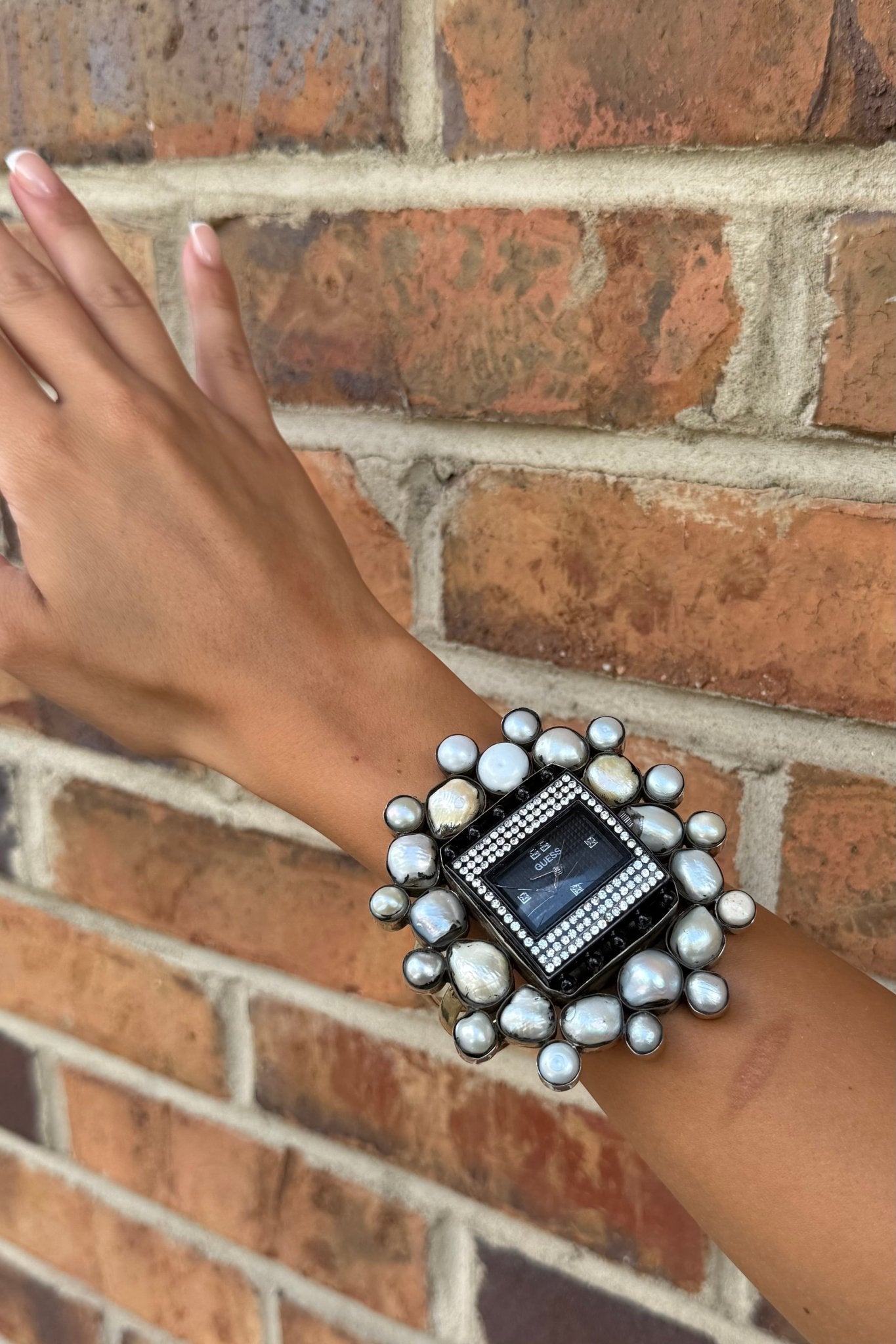 GUESS Bedazzled Watch Cuff/Pearls - ivyandlavyboutique ivyandlavyboutique