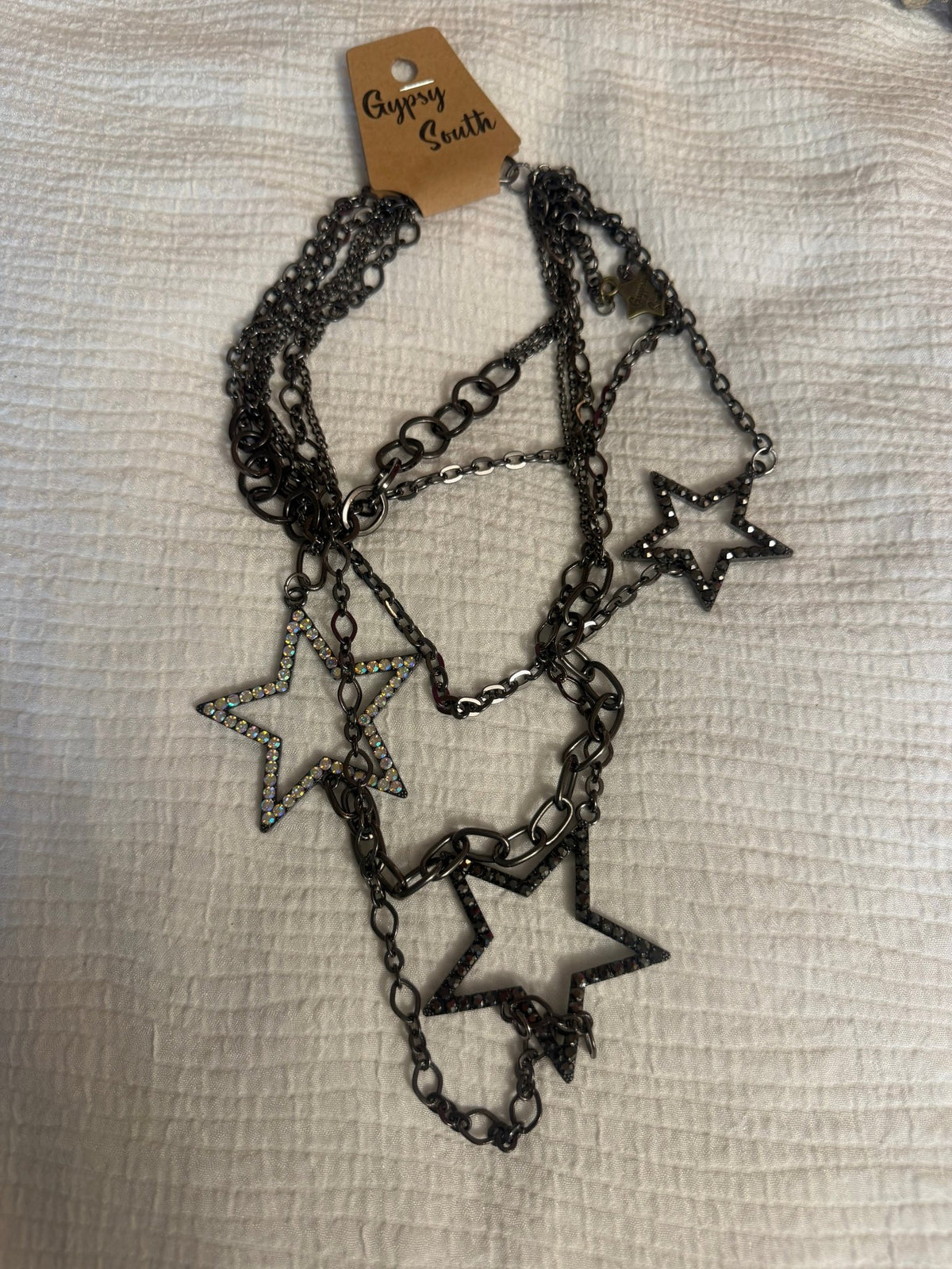 Gunmetal Star Shooter Rhinestone Necklace - Boho Wanderlust Boutique Gypsy South