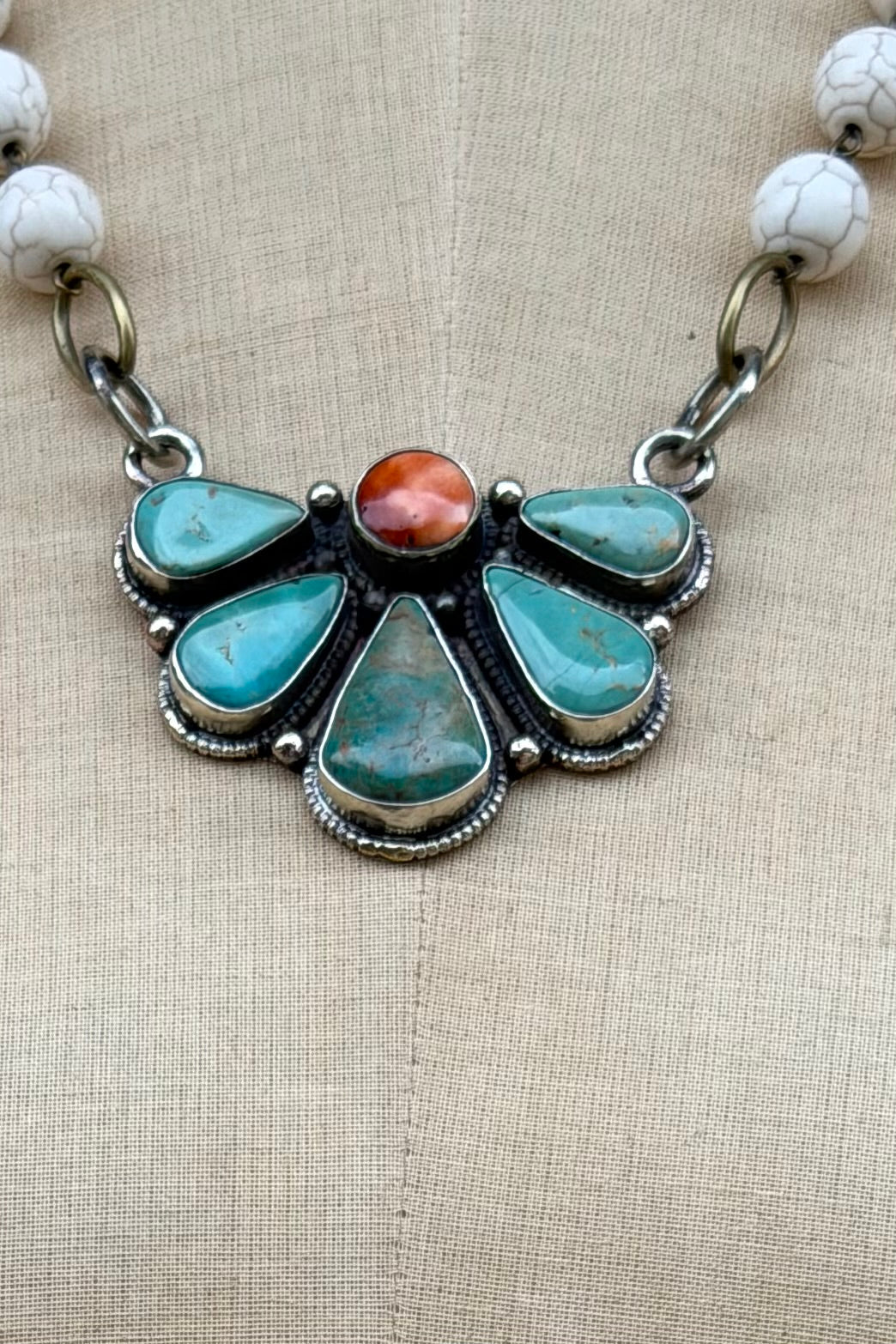 Half Flower Turquoise Handmade Necklace - ivyandlavyboutique ivyandlavyboutique