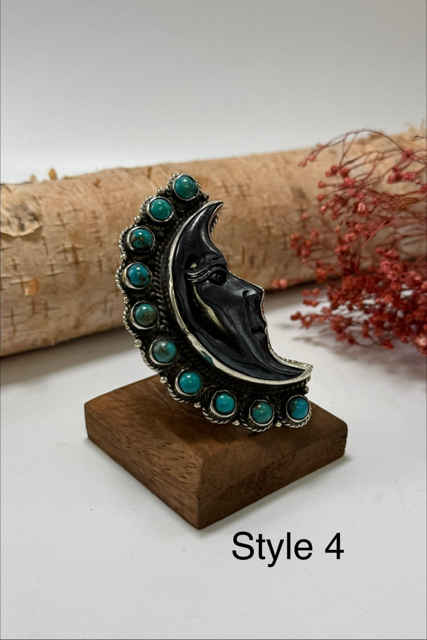 Half Moon Black and Turquoise Ring - Set B - ivyandlavyboutique ivyandlavyboutique