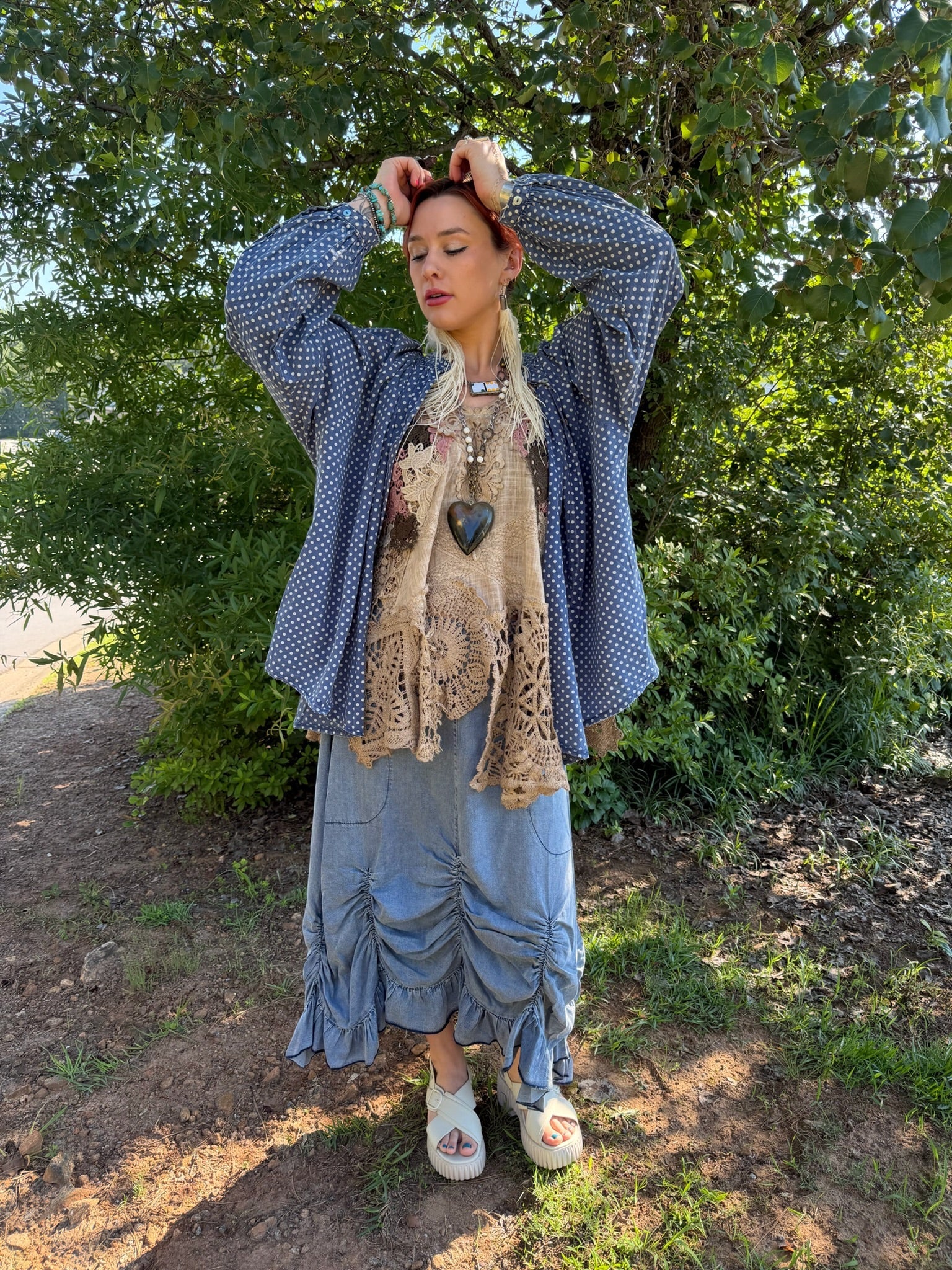 Hally Ruched Front Chambray Skirt - ivyandlavyboutique Blue Velvet