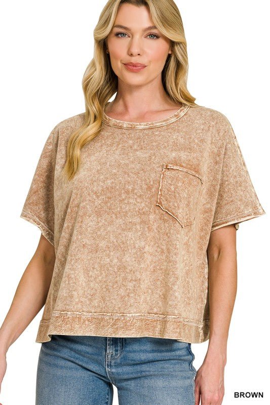 Halo Washed Oversized Top in Brown - ivyandlavyboutique Zenana