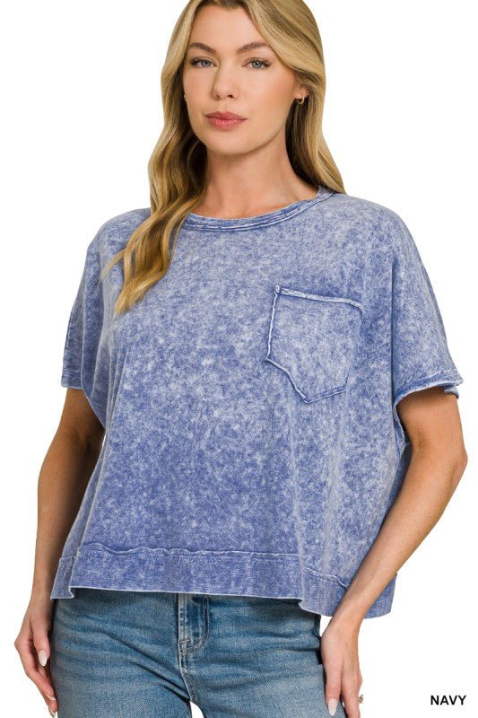 Halo Washed Oversized Top in Navy - ivyandlavyboutique Zenana