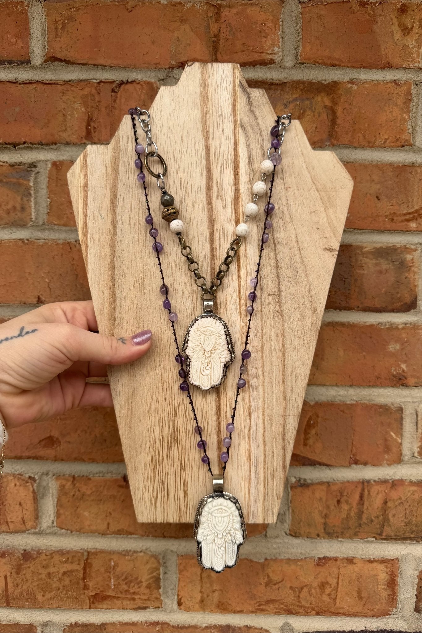 Hamsa Hand Statement Handmade Necklace - ivyandlavyboutique ivyandlavyboutique