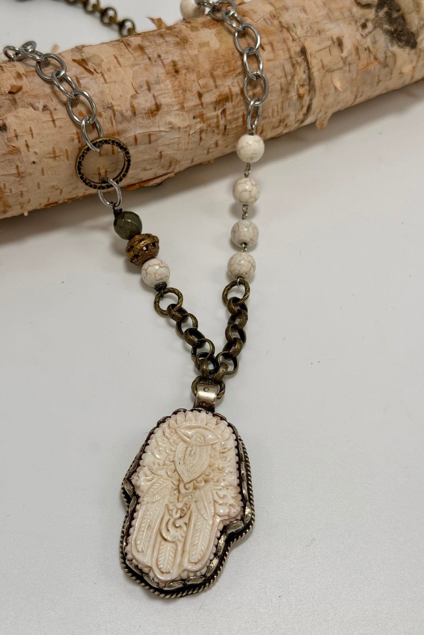 Hamsa Hand Statement Handmade Necklace - ivyandlavyboutique ivyandlavyboutique