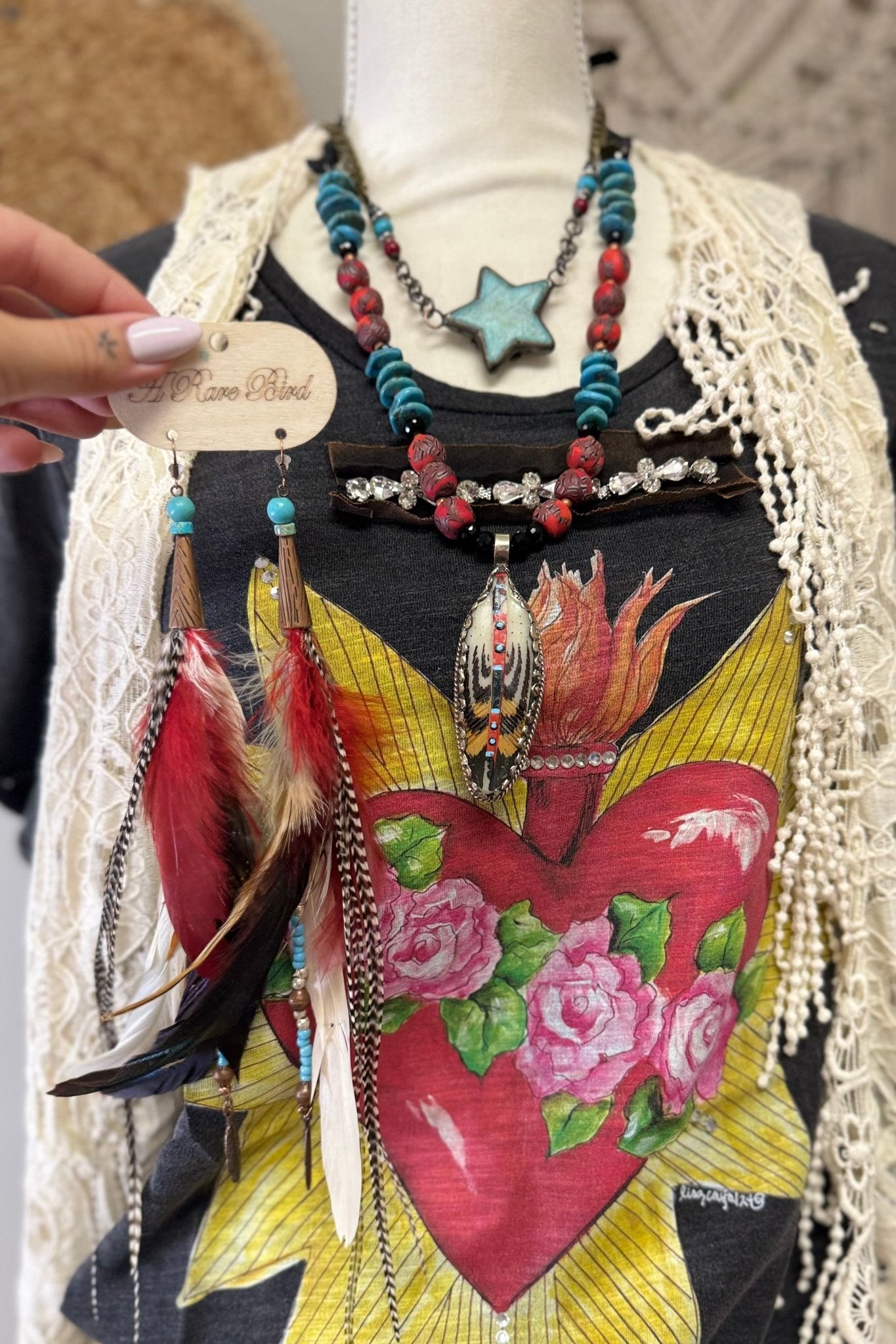 Hand Painted Bone Feather Necklace - ivyandlavyboutique A Rare Bird Shop