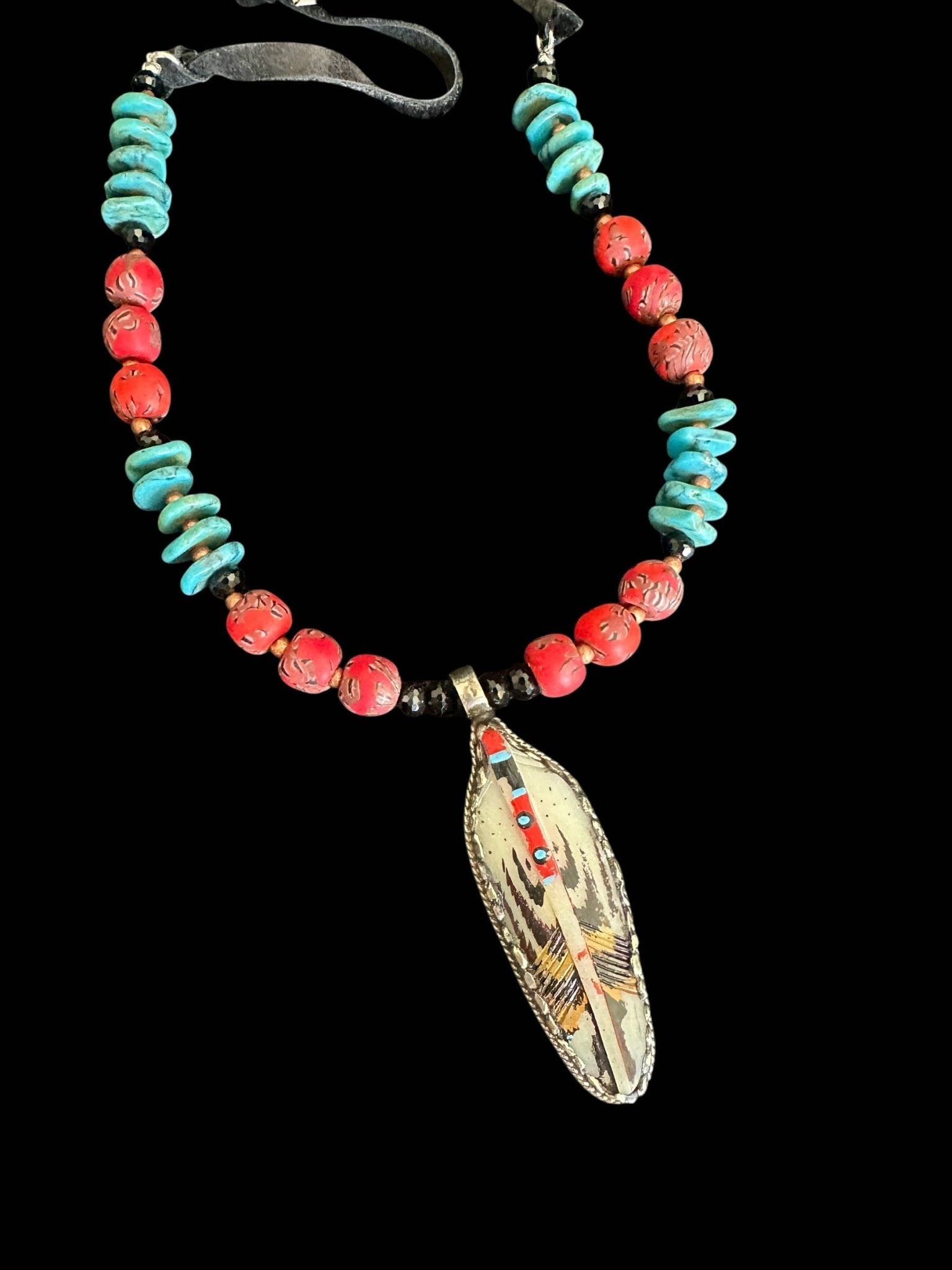 Hand Painted Bone Feather Necklace - ivyandlavyboutique A Rare Bird Shop