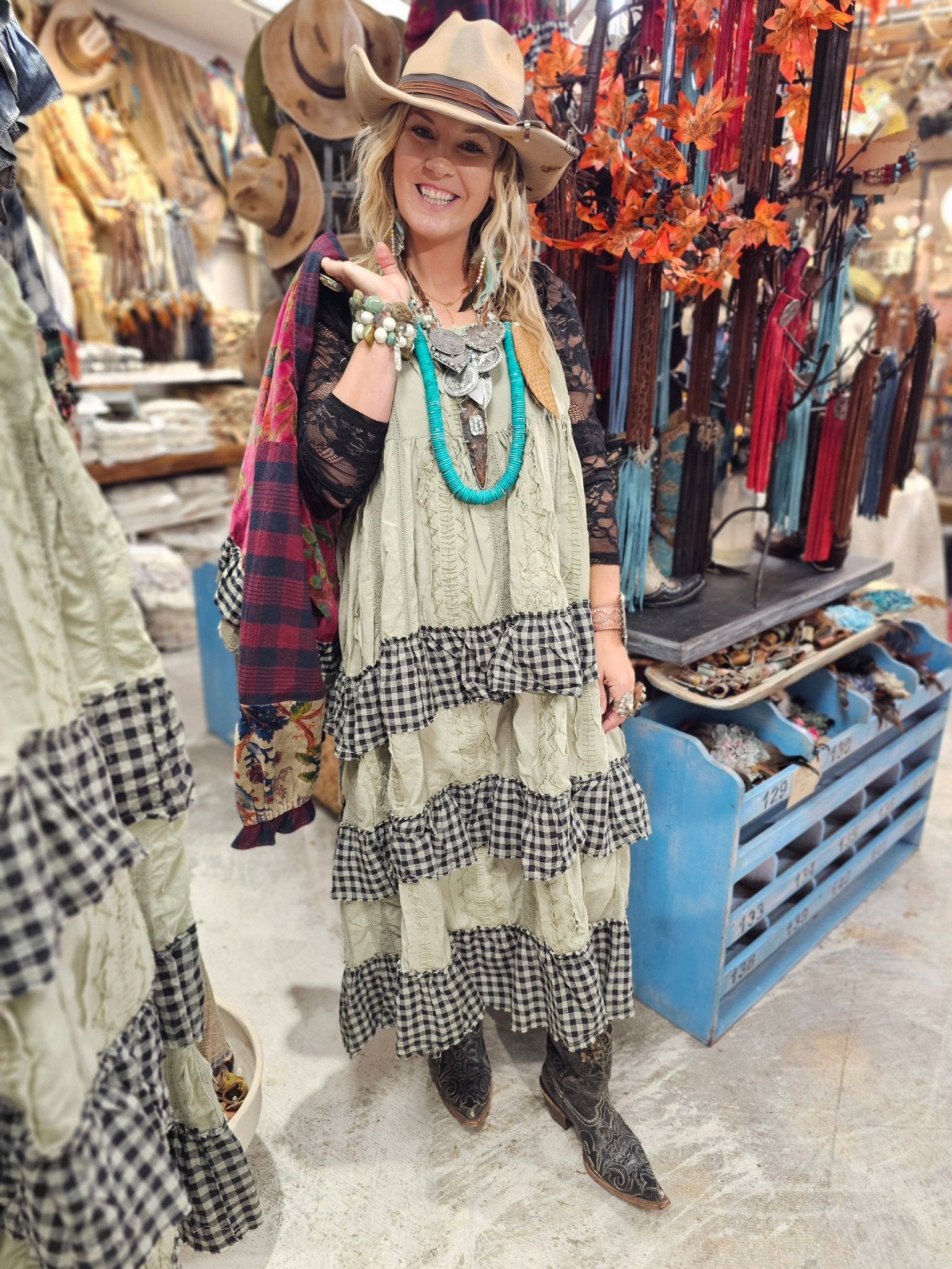 Hand Stitched Check Dress - ivyandlavyboutique A Rare Bird Shop