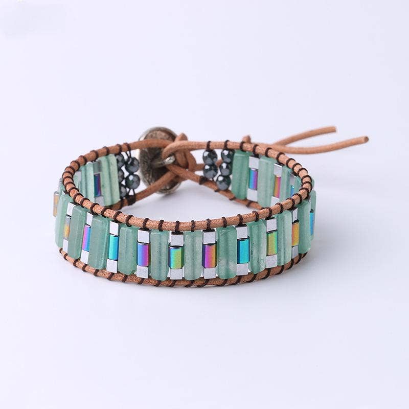 Handmade Cuboid Natural Stone Beaded Woven Bracelet - CS: Green Aventurine - ivyandlavyboutique Mio Queena