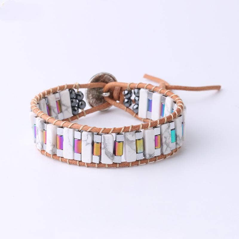 Handmade Cuboid Natural Stone Beaded Woven Bracelet - CS: Green Aventurine - ivyandlavyboutique Mio Queena