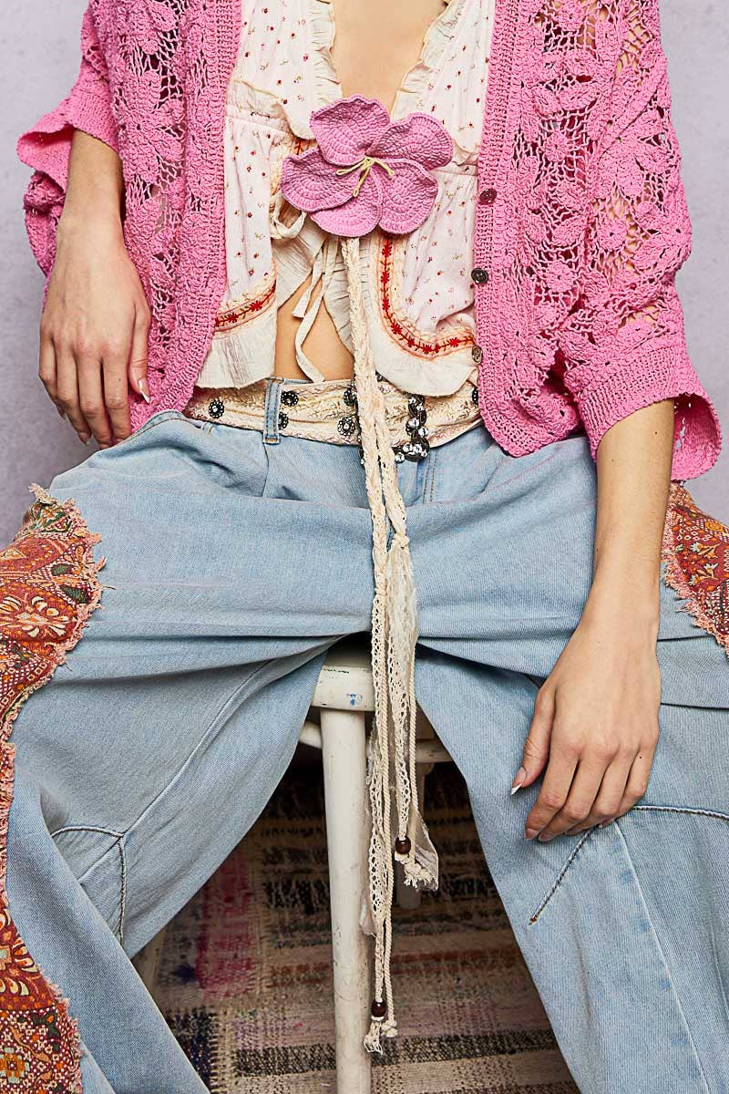 Handmade Trim Detail Crochet Flower Belt - ivyandlavyboutique Pol Clothing