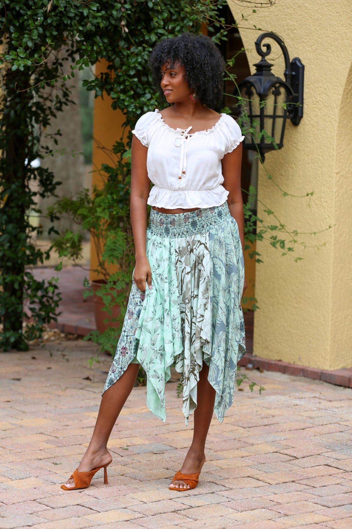 Hankerchief Hem Skirt: Mint Meadow Patchwork - ivyandlavyboutique Sacred Threads