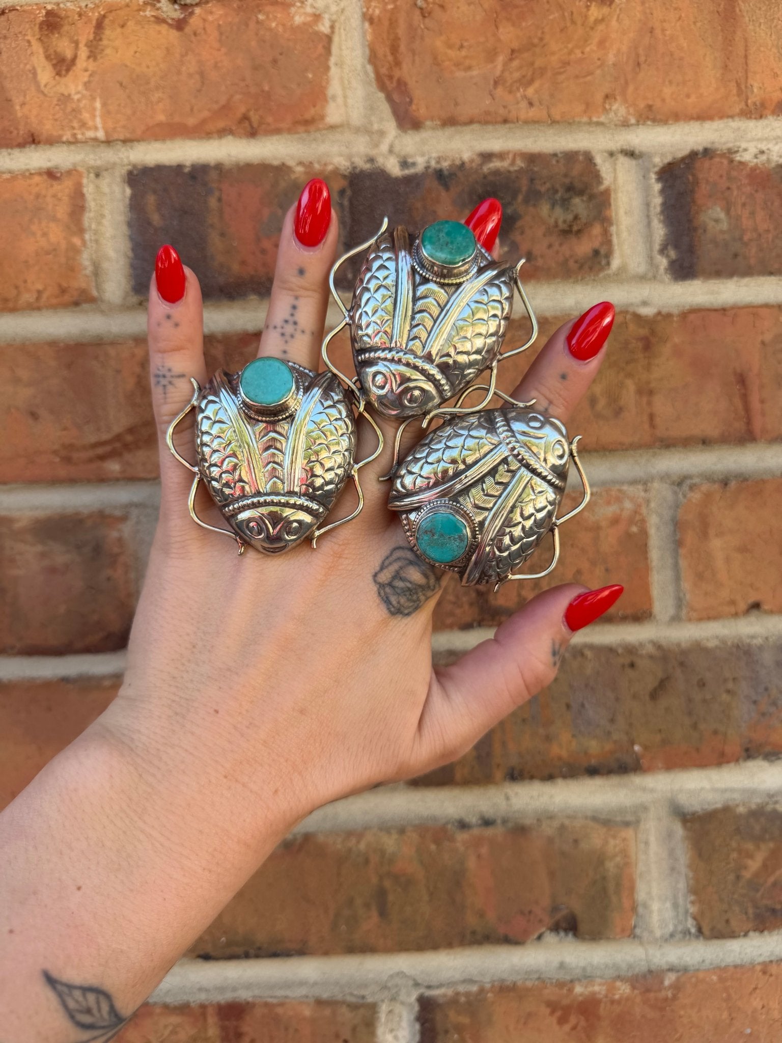 Happy Beatle Bug Ring w/ Turquoise - ivyandlavyboutique ivyandlavyboutique