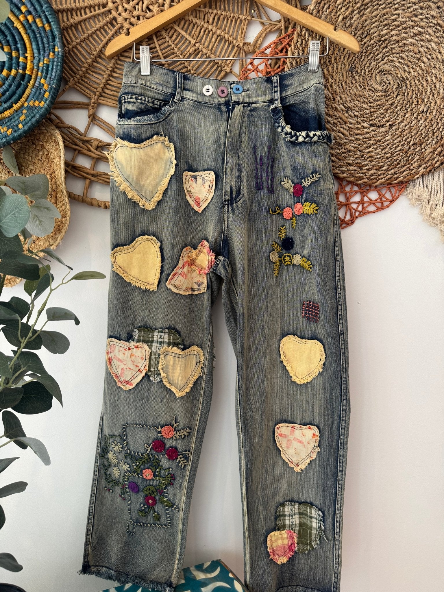 Heart Eyes For You Patched Pant - ivyandlavyboutique Blue Velvet