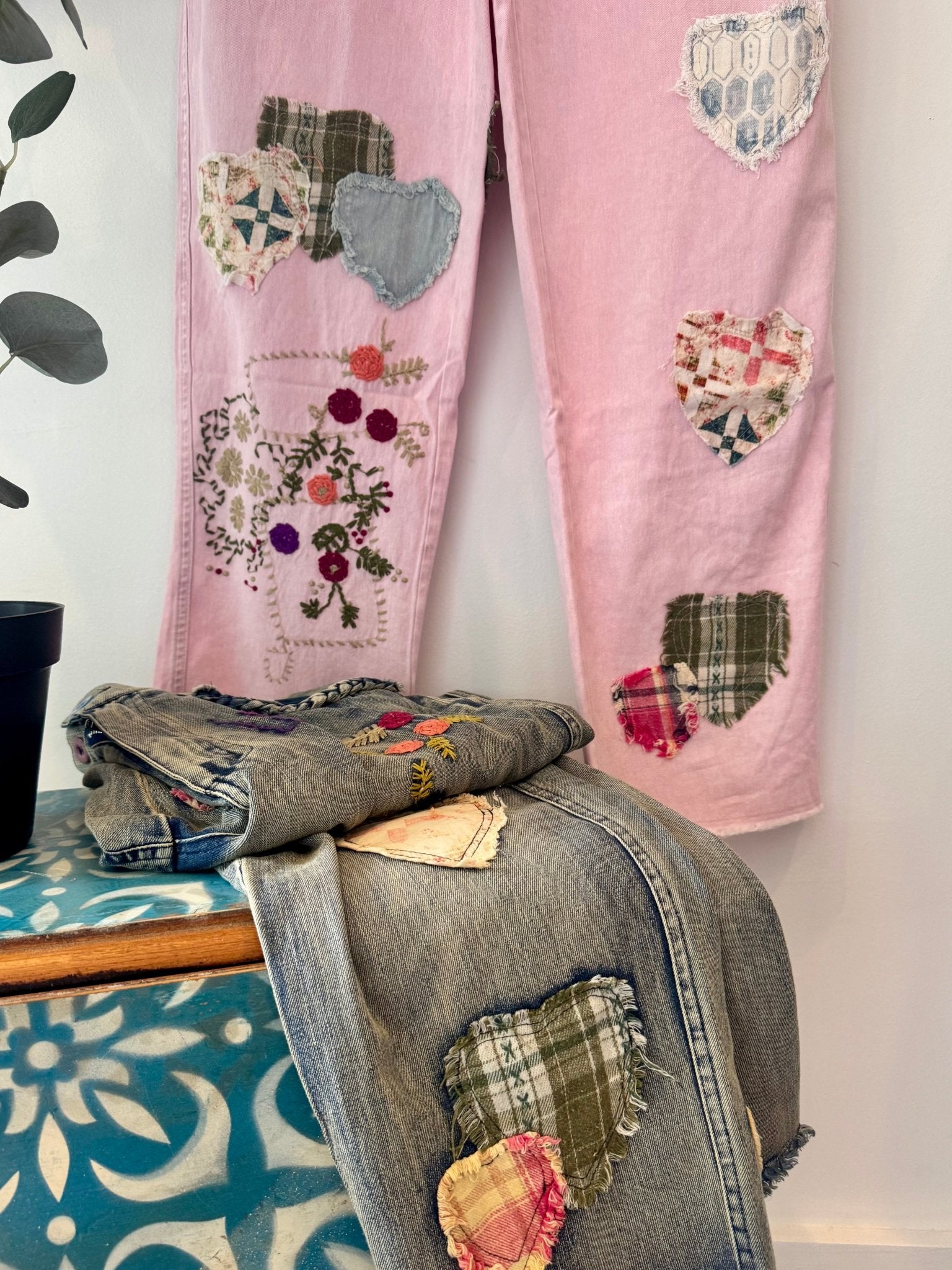 Heart Eyes For You Patched Pant - ivyandlavyboutique Blue Velvet