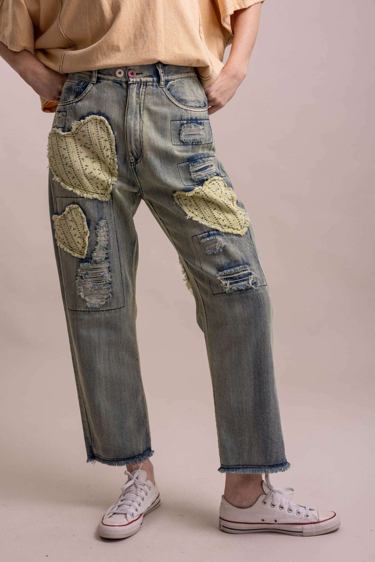 Heart Eyes For You Patched Pant - ivyandlavyboutique Blue Velvet