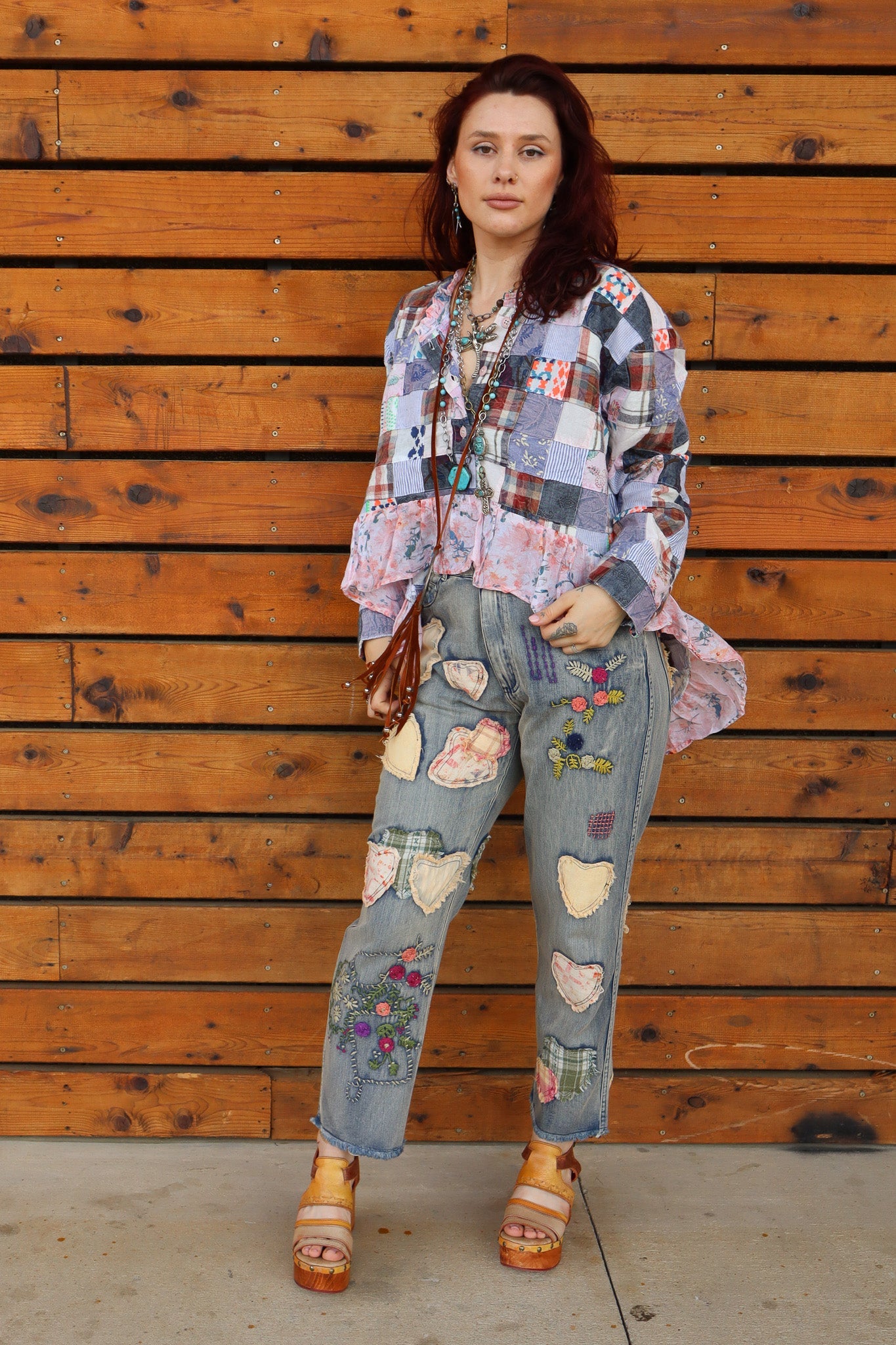 Heart Eyes For You Patched Pant - ivyandlavyboutique Blue Velvet