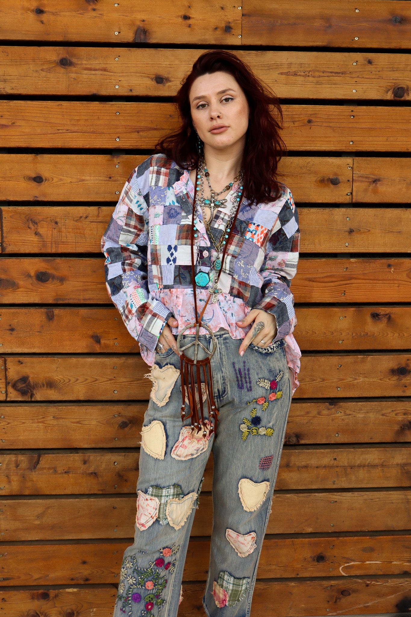 Heart Eyes For You Patched Pant - ivyandlavyboutique Blue Velvet