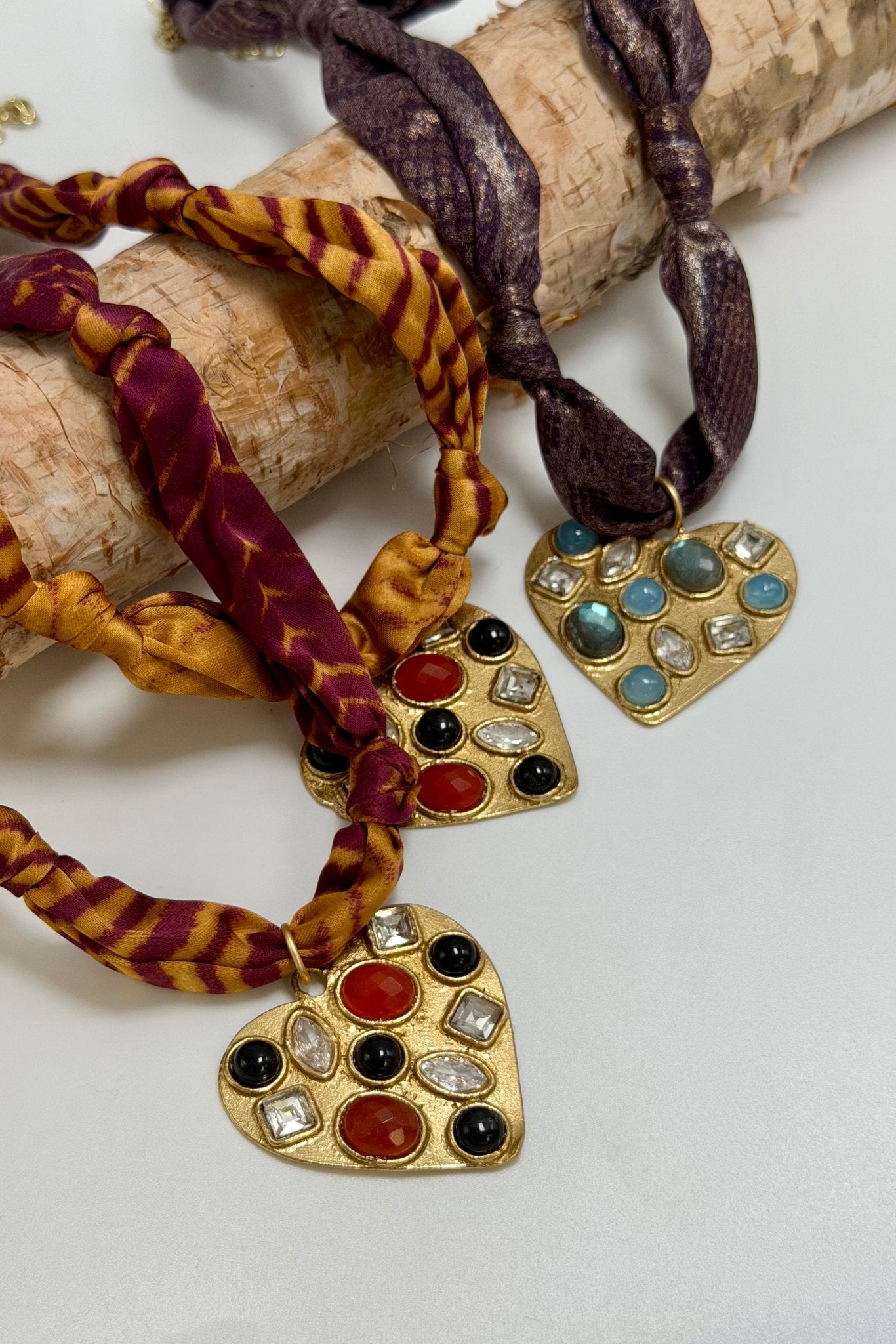 Heart for You Gemstone Pendant Fabric Choker - ivyandlavyboutique ivyandlavyboutique