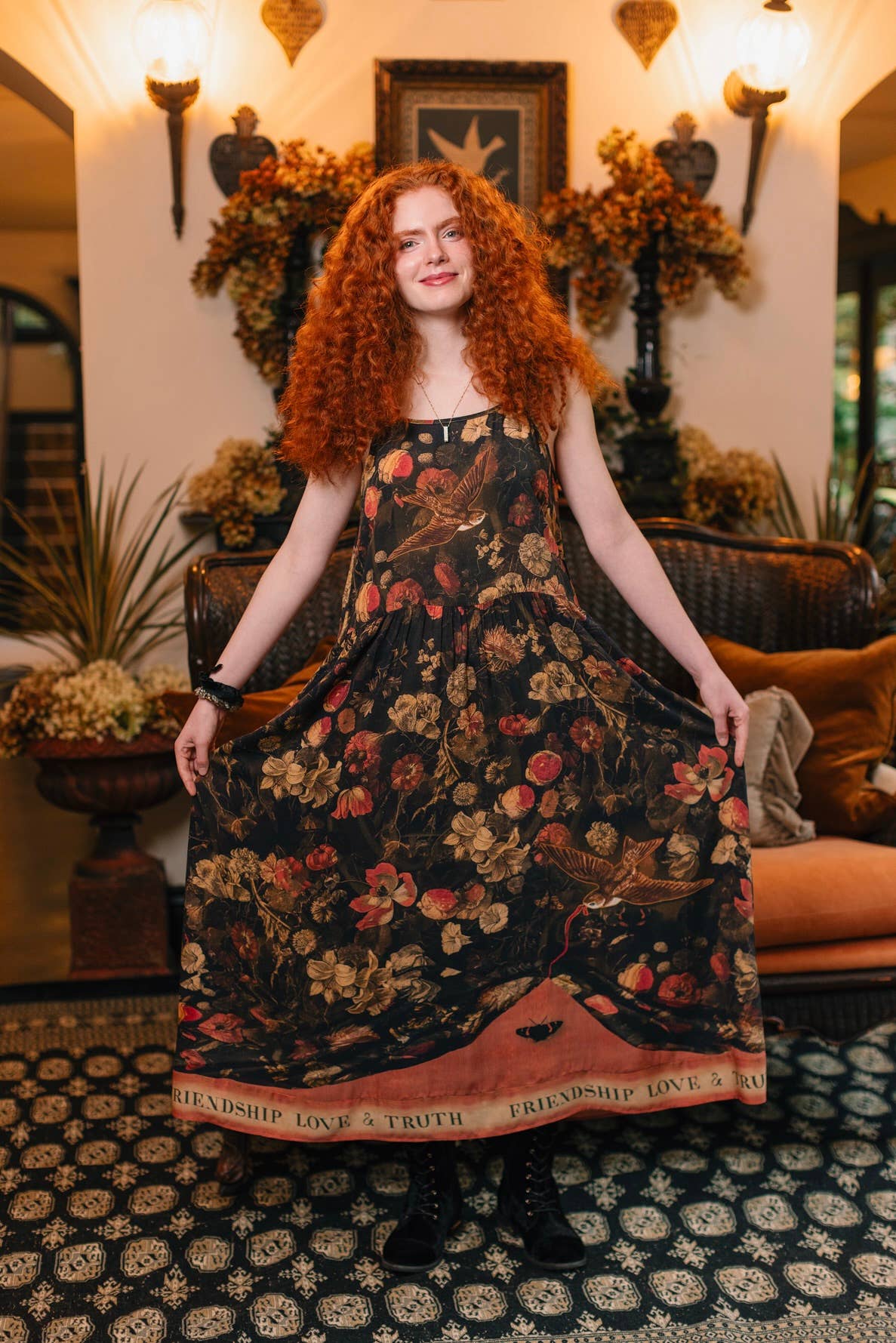 Heart of Gold Bohéme Long Maxi Slip Dress w/ Sacred Heart - ivyandlavyboutique Market of Stars (USA)