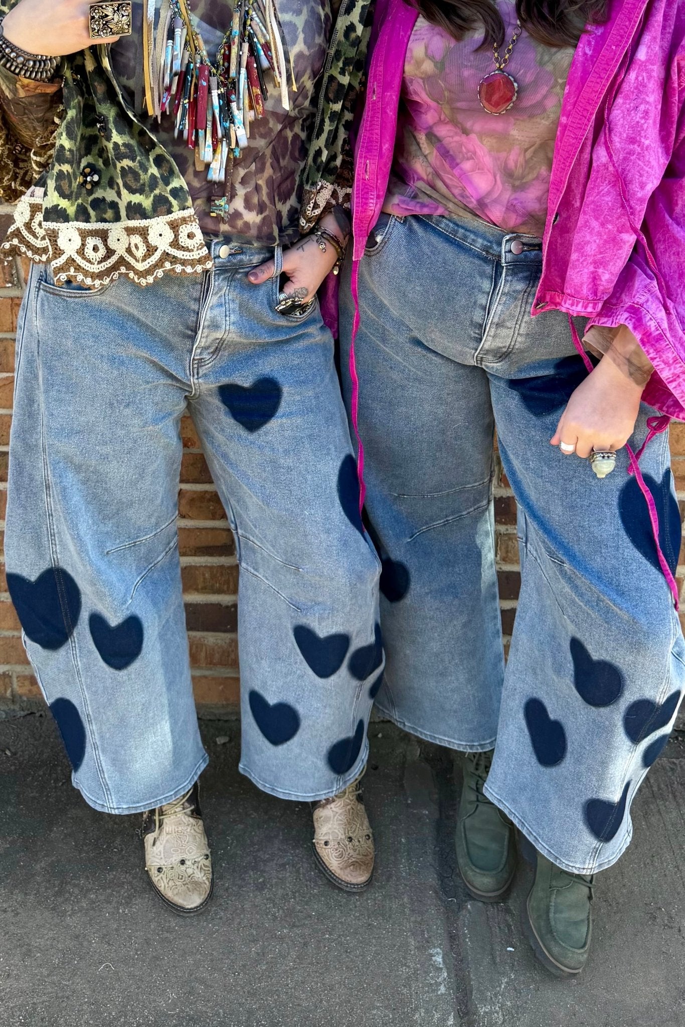 Hearts Barrel Painted Star Jeans - ivyandlavyboutique Blue Velvet