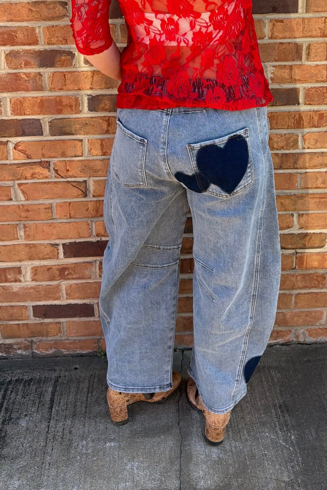 Hearts Barrel Painted Star Jeans - ivyandlavyboutique Blue Velvet