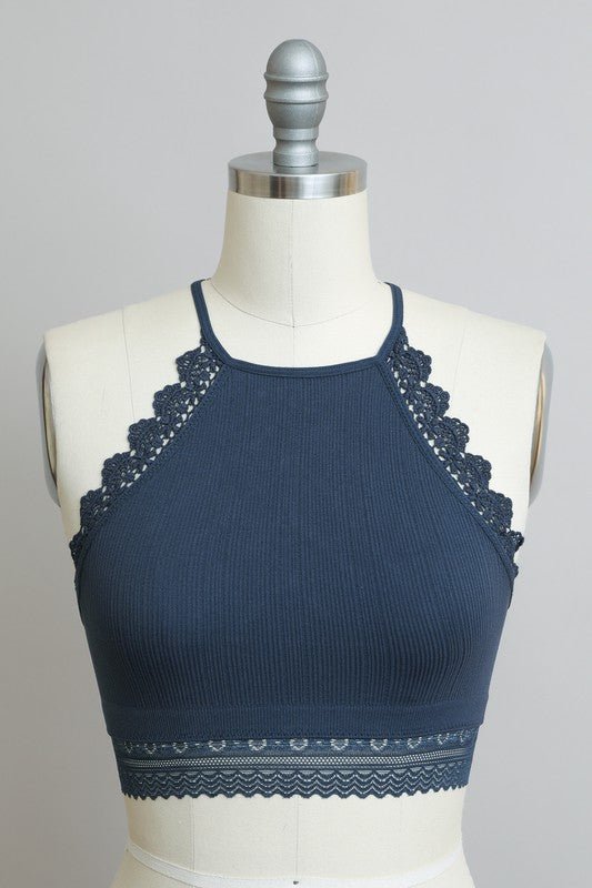 High Neck Crochet Lace Trim Bralette - ivyandlavyboutique Leto Accessories
