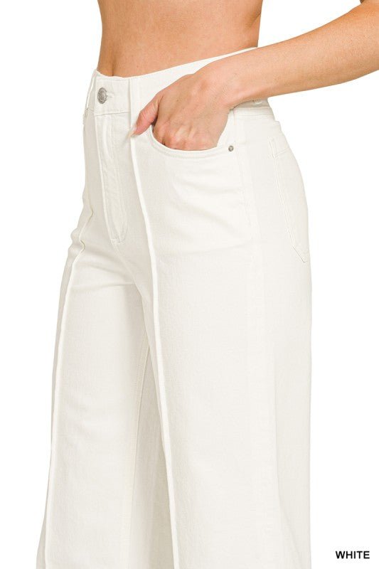 High Rise Wide Leg Pintuck Pants in White - ivyandlavyboutique Zenana