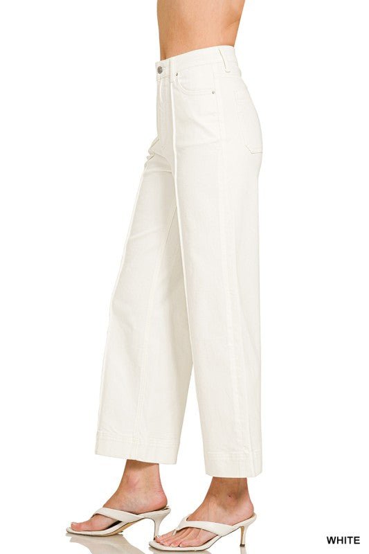 High Rise Wide Leg Pintuck Pants in White - ivyandlavyboutique Zenana
