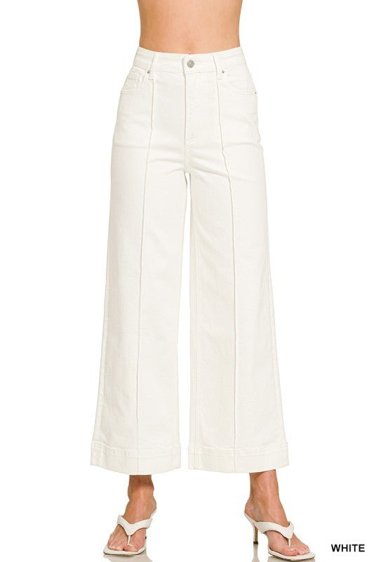 High Rise Wide Leg Pintuck Pants in White - ivyandlavyboutique Zenana